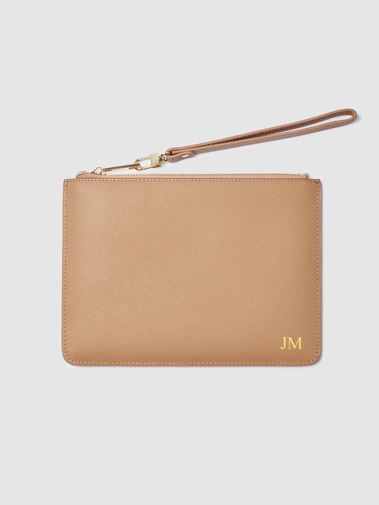 Mont Laurent Personalised Leather Pouch Bag Beige