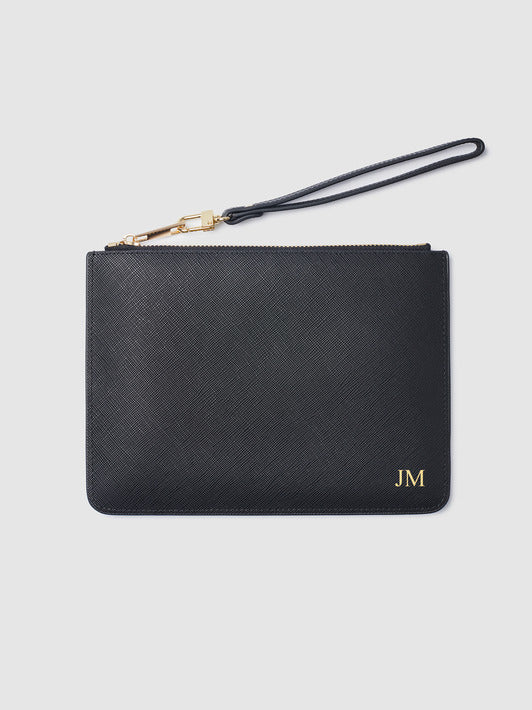 Mont Laurent Personalised Black Leather Pouch Bag